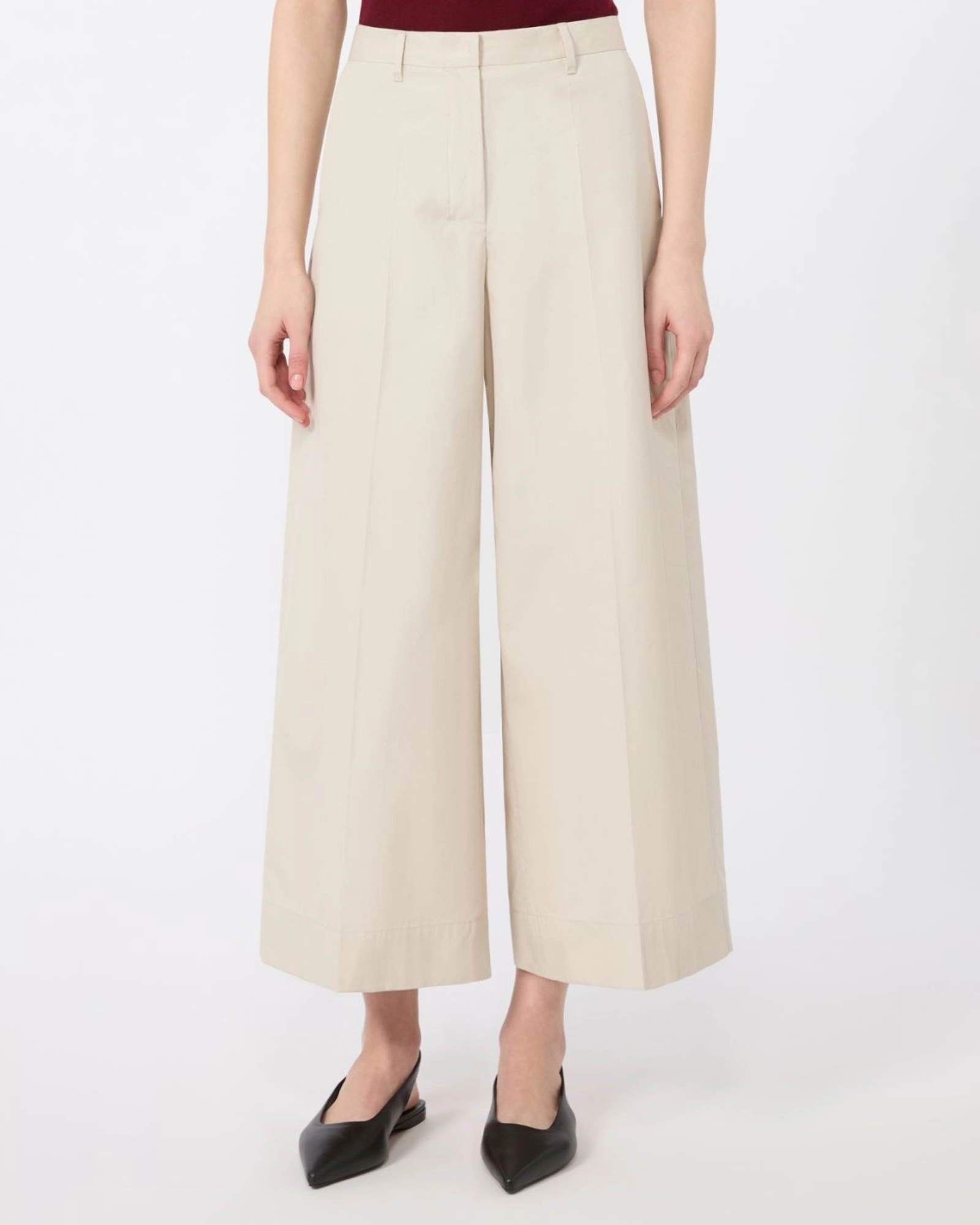 Cotton poplin wide-leg trousers Beige