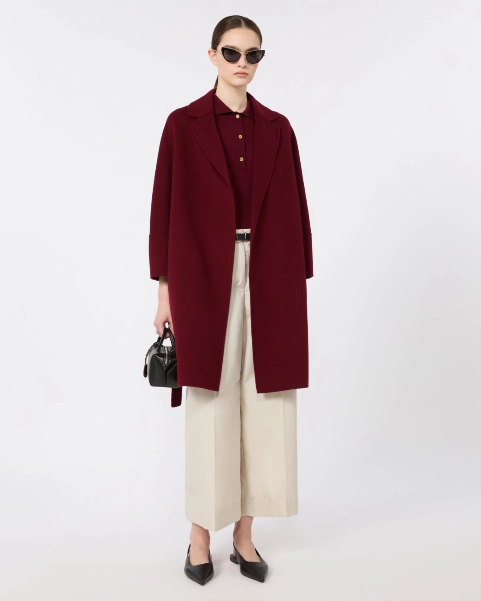 Cotton poplin wide-leg trousers Beige