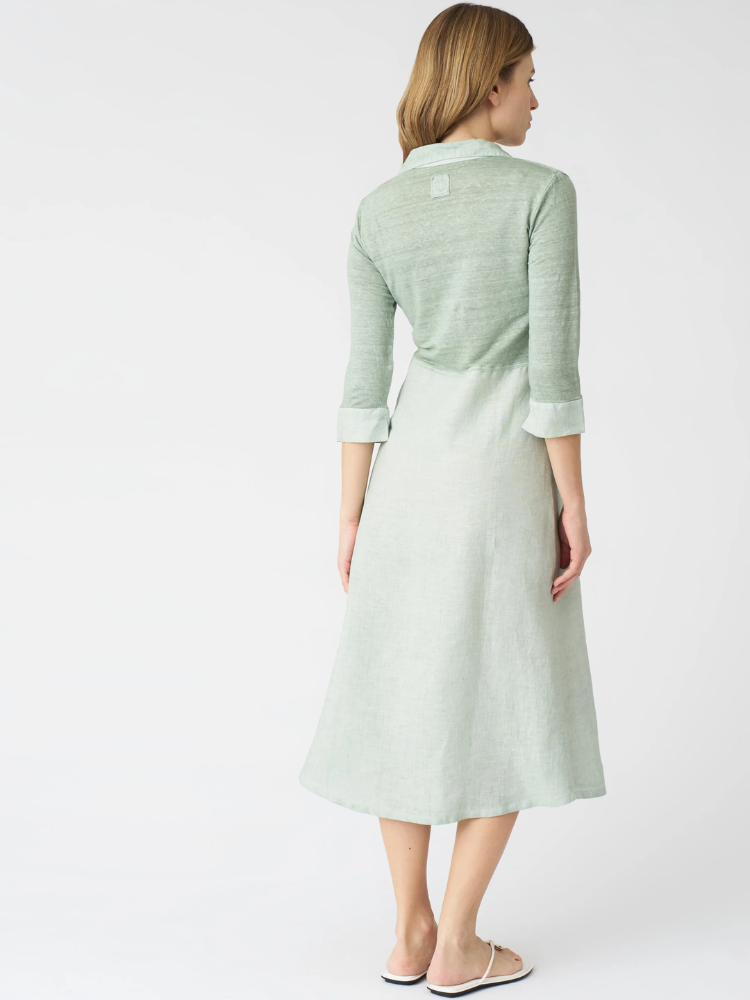 3/4 Sleeve Midi Shirt Dress  GREEN