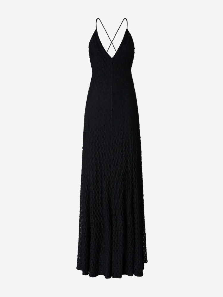 Long viscose dress with V-neck lace