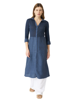 3/4 Sleeve Midi Shirt Dress  NAVY