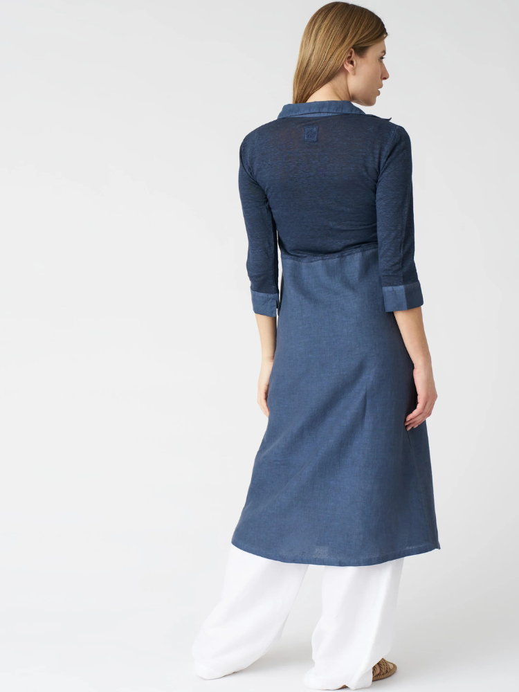 3/4 Sleeve Midi Shirt Dress  NAVY