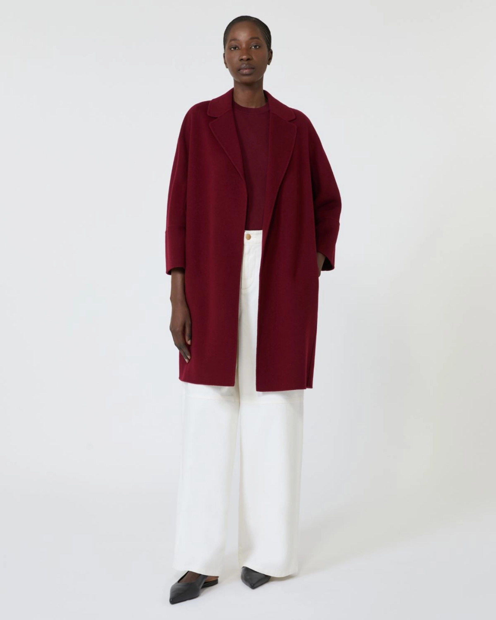 Virgin wool double-faced coat Bordeaux
