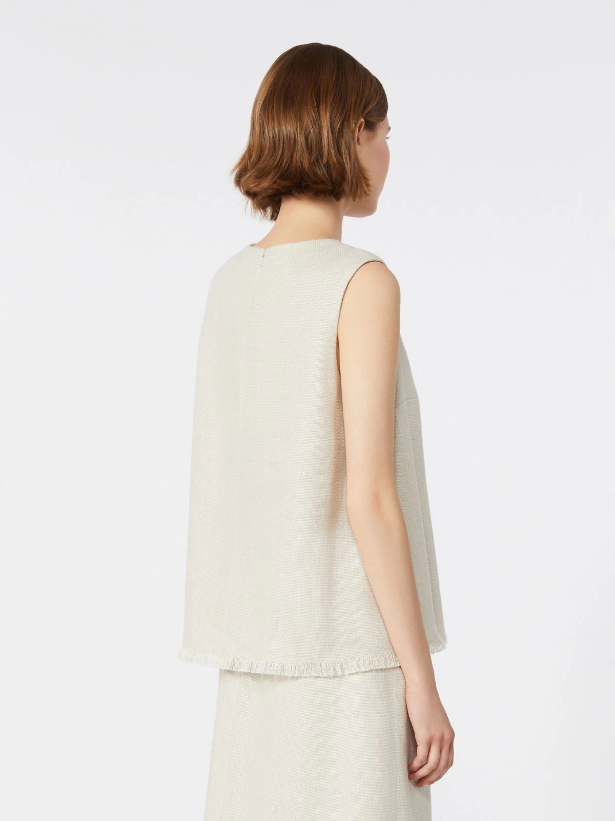 Cotton and linen basketweave top Ivory