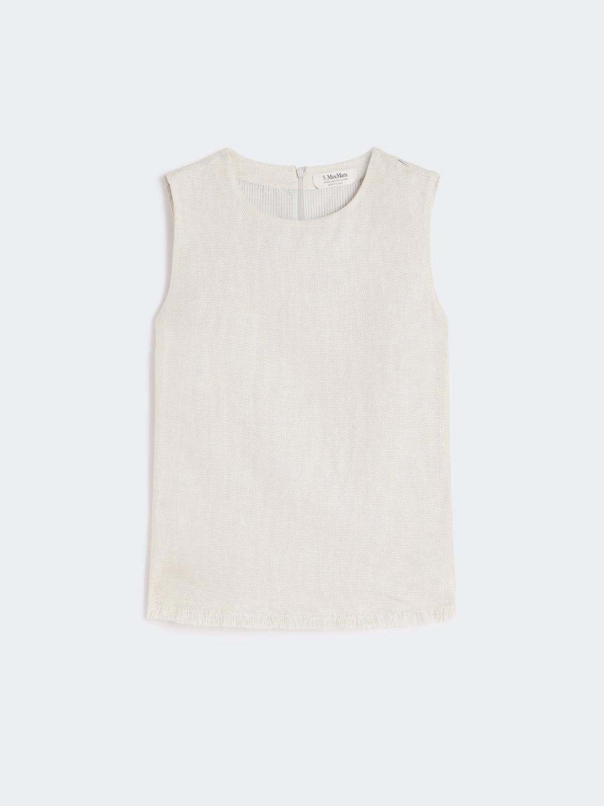 Cotton and linen basketweave top Ivory