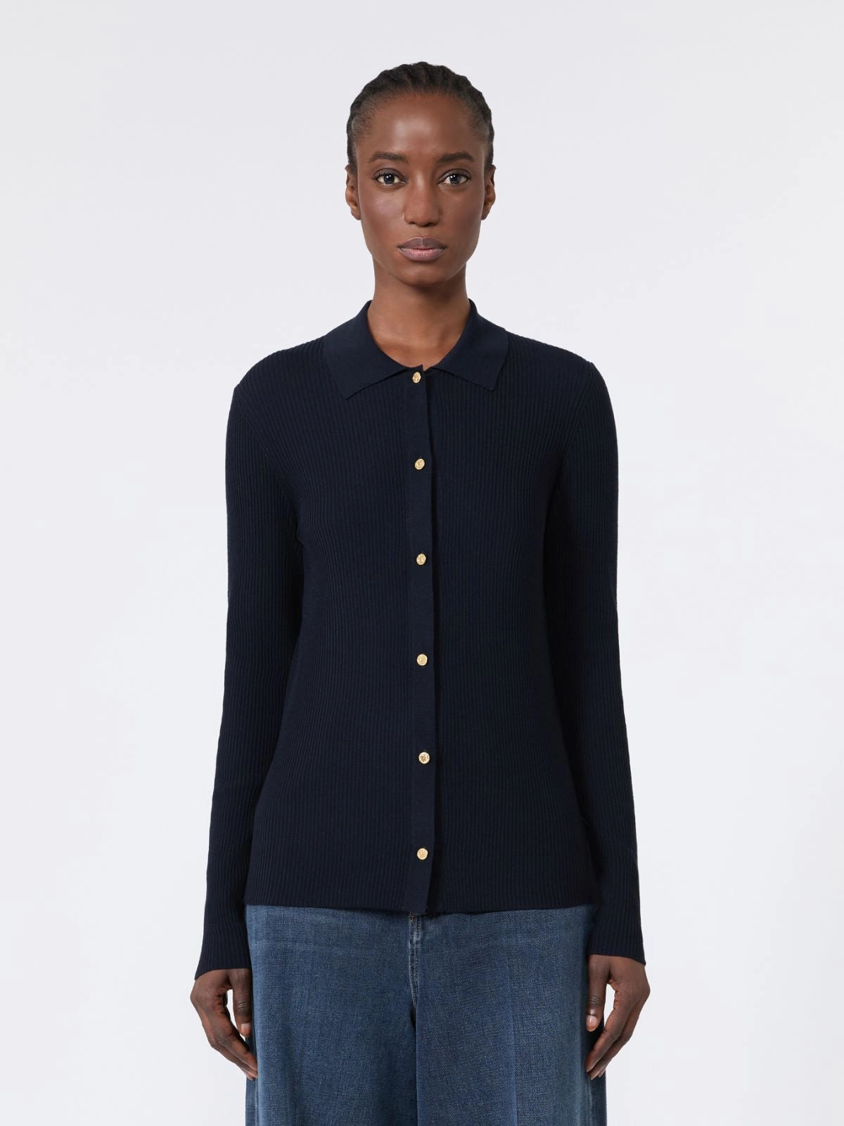 Virgin wool fine knit cardigan Ultramarine