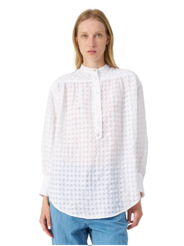 Long Sleeve Half Button up Blouse  WHITE
