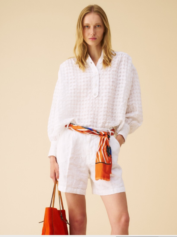 Long Sleeve Half Button up Blouse  WHITE