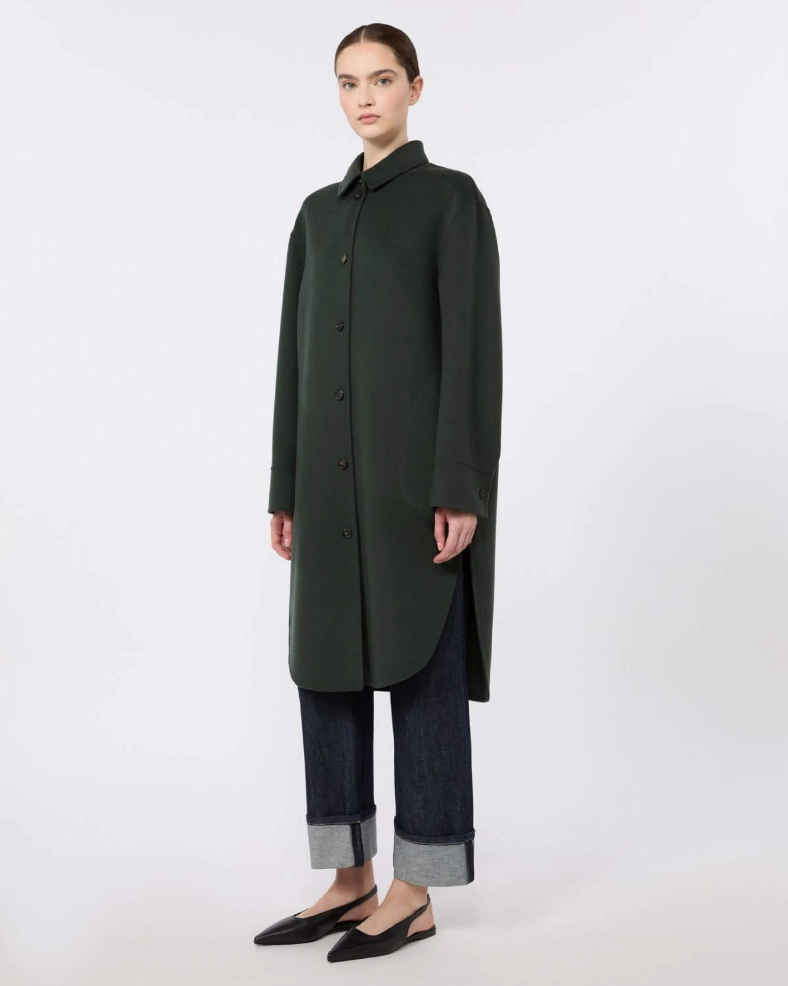 Virgin wool double-faced coat Emerald