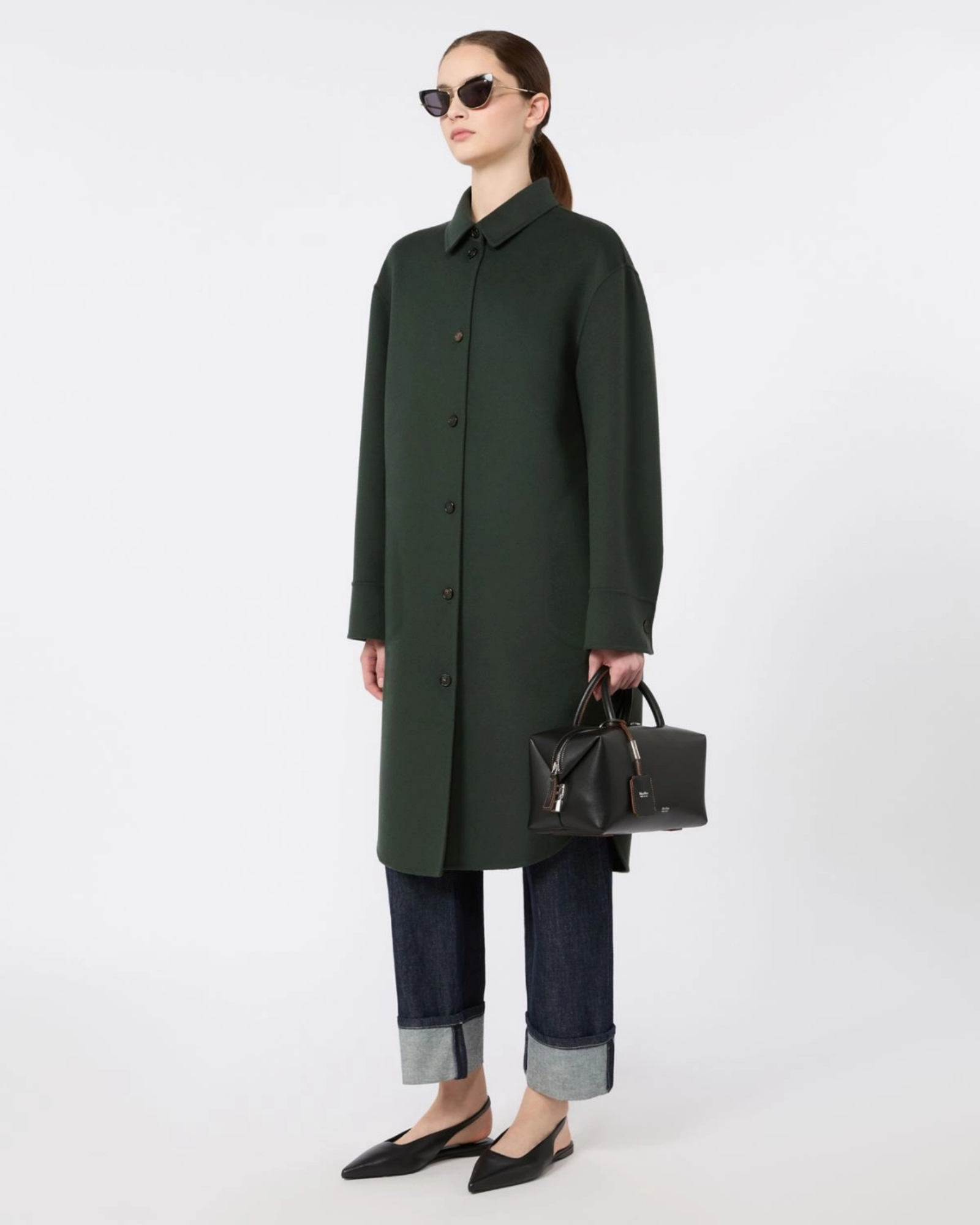 Virgin wool double-faced coat Emerald