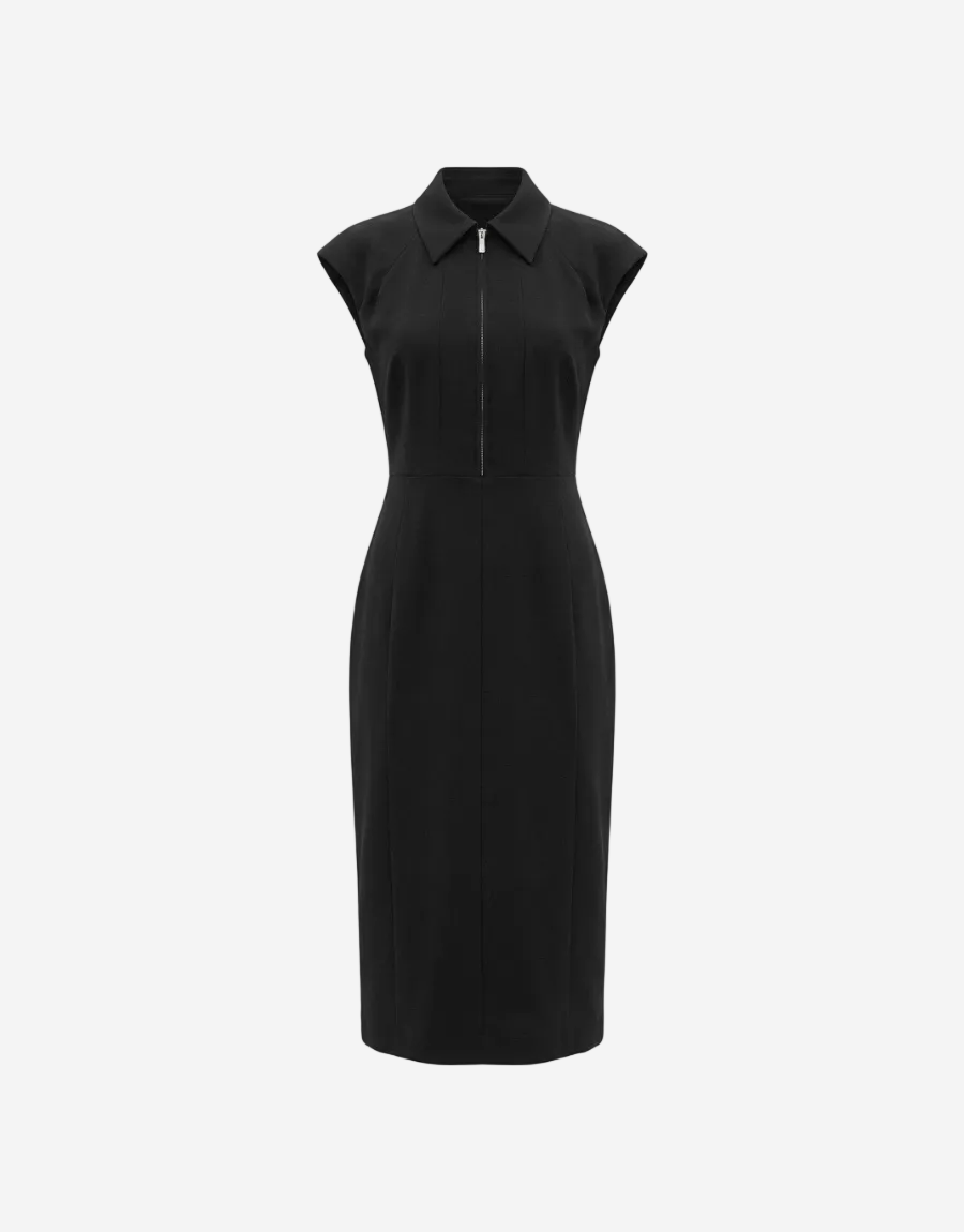Black sleeveless dress on a white background