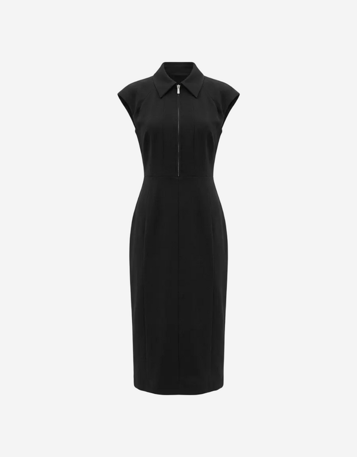 Black sleeveless dress on a white background
