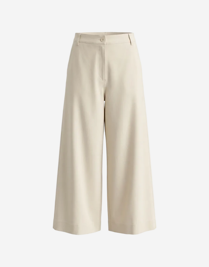 Beige wide-leg pants on a white background