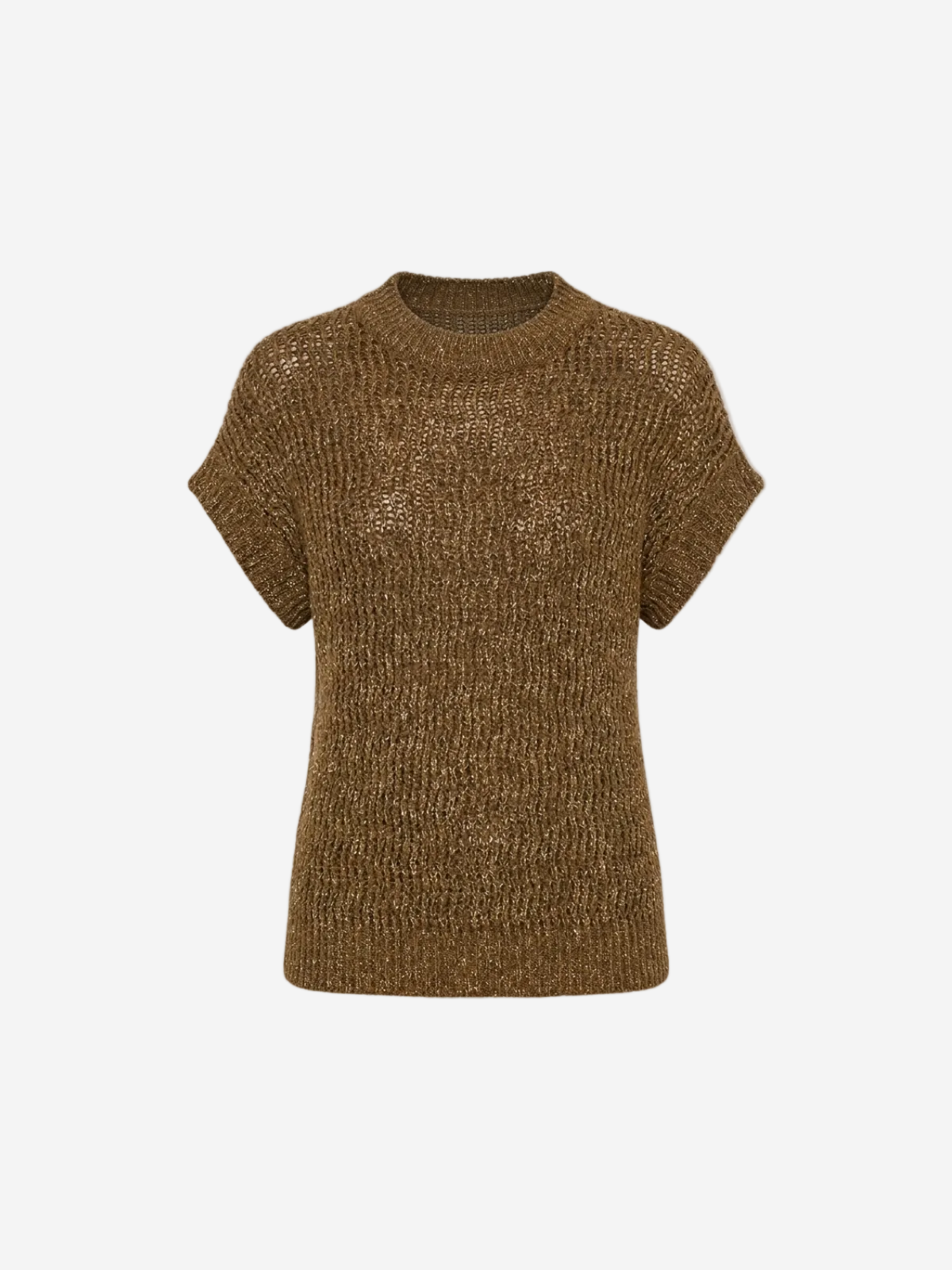 Brown knitted short-sleeve sweater on a white background