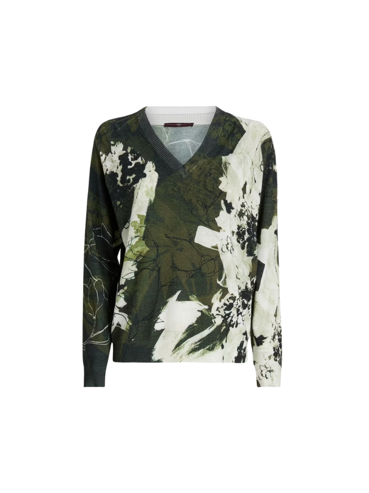 Amuse V-Neck Sweater Khaki Print