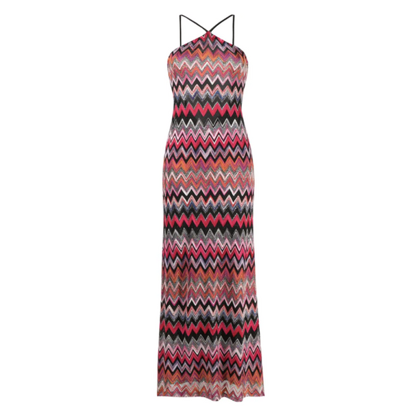 Chevron Halterneck Dress in Red Multi