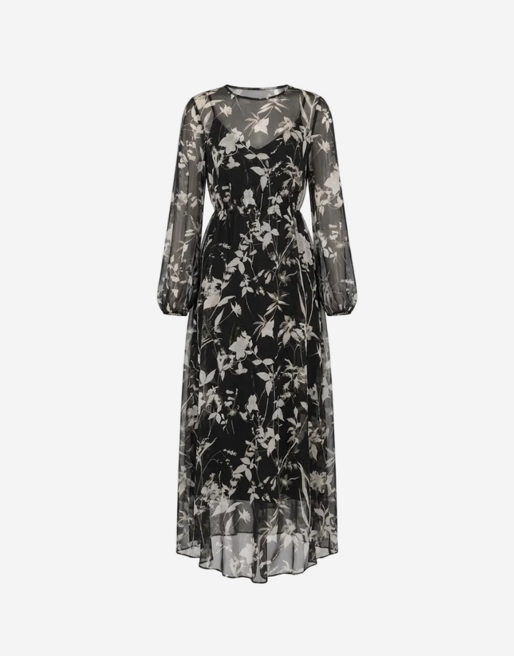 Black floral dress on a white background
