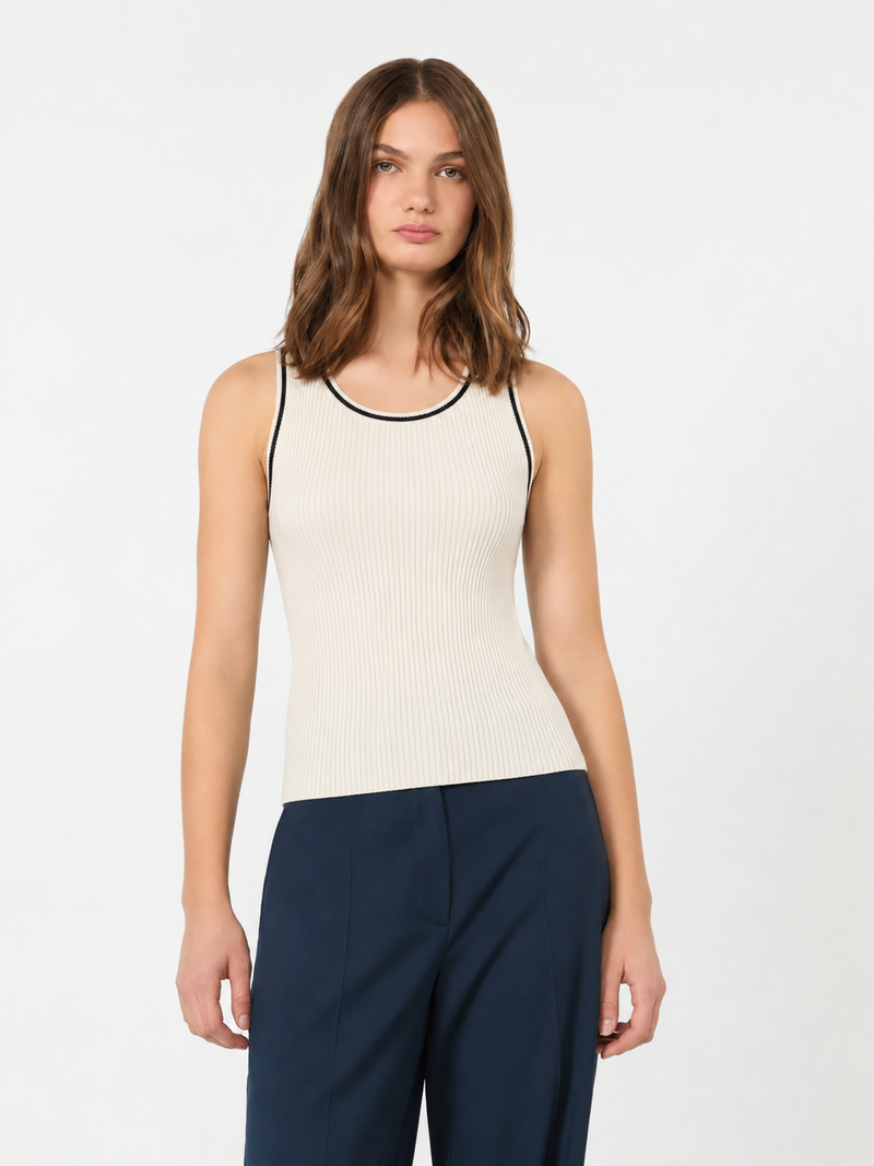 Viscose stretch knit tank Ecru With Edge