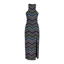 Racerback Midi Dress in Chevron Lame Wool Blend Multi