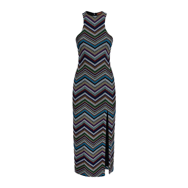 Racerback Midi Dress in Chevron Lame Wool Blend Multi