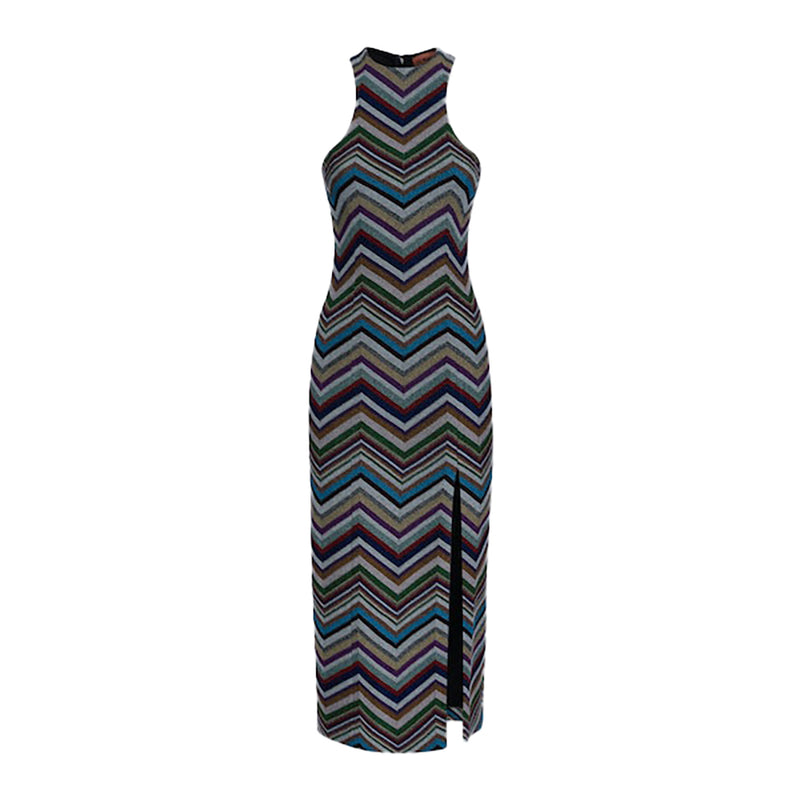 Racerback Midi Dress in Chevron Lame Wool Blend Multi