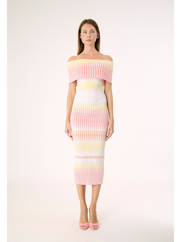 Off Shoulder Ombre Dress in Pastel Multi