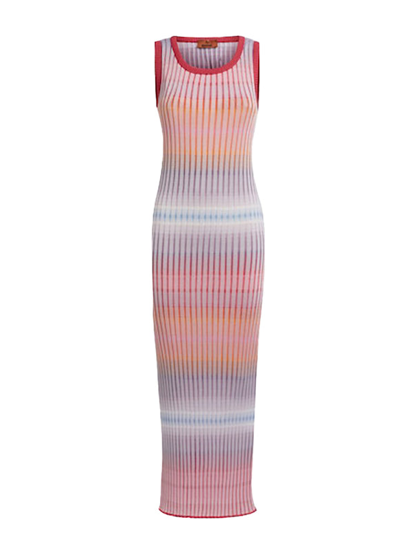 Ombre Long Sleeveless Knit Dress in Pink Multicolour