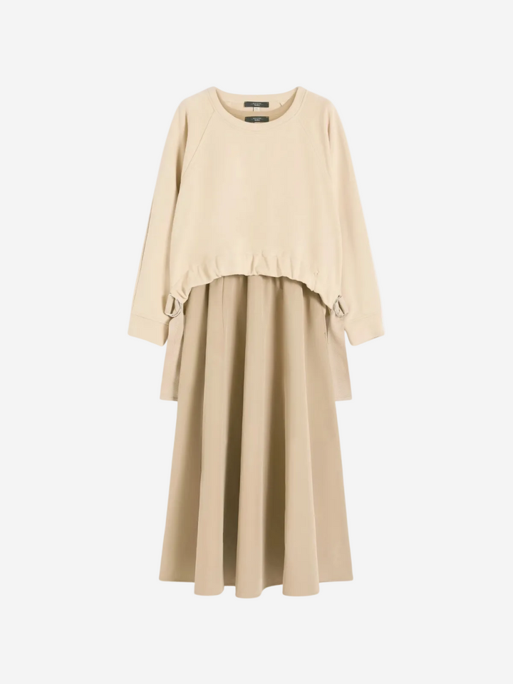 Beige dress with long sleeves on a white background