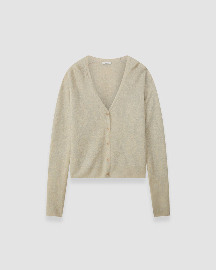 JOSEPH Doris champagne metallic snake jacquard cardigan with button front and saddle sleeves, product shot