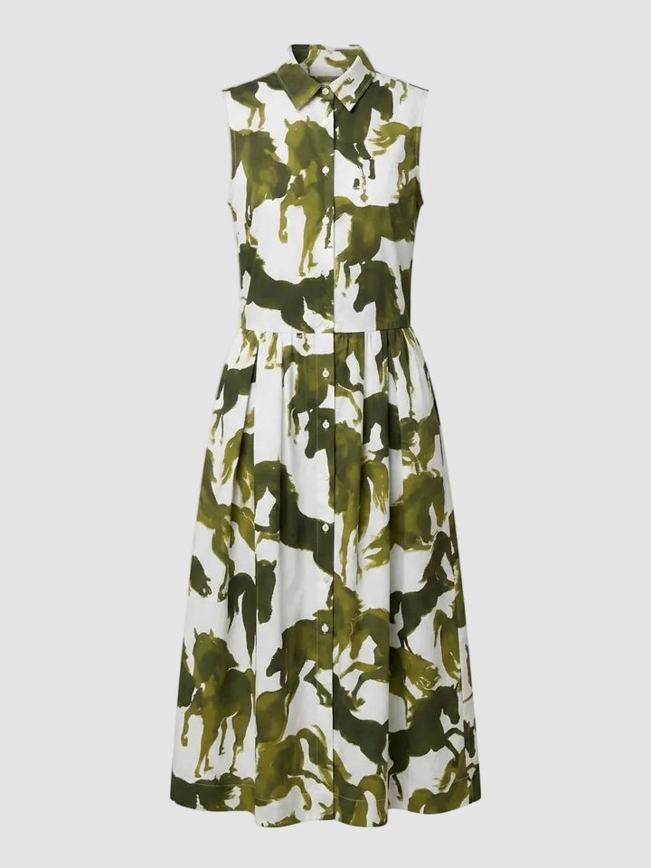 Green and white camouflage dress on a light gray background
