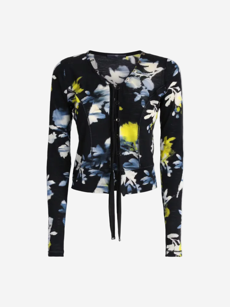 Floral patterned cardigan on a white background