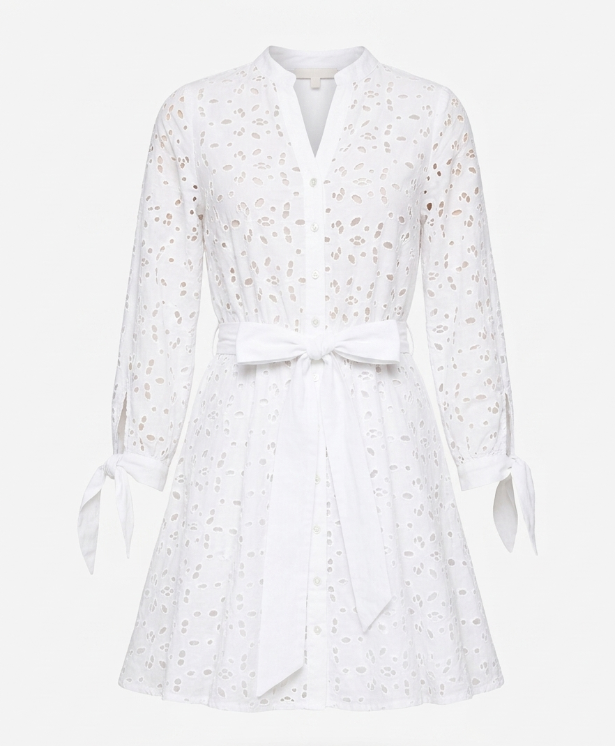Embroided Tie front Mini Dress WHITE