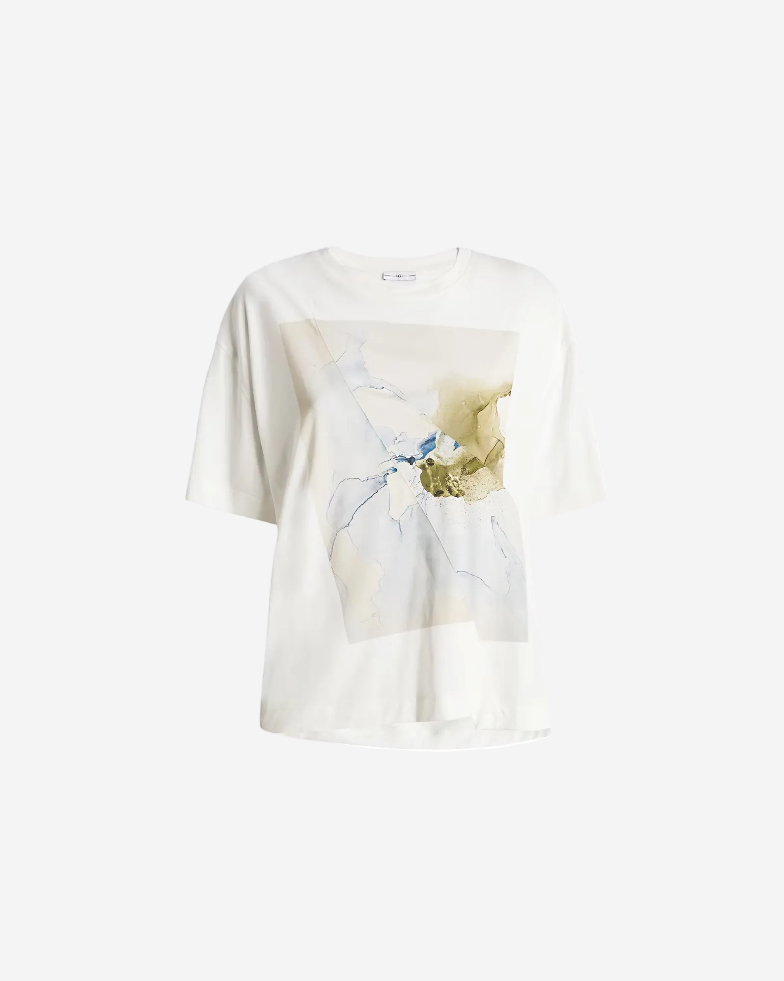 White t-shirt with floral design on a white background