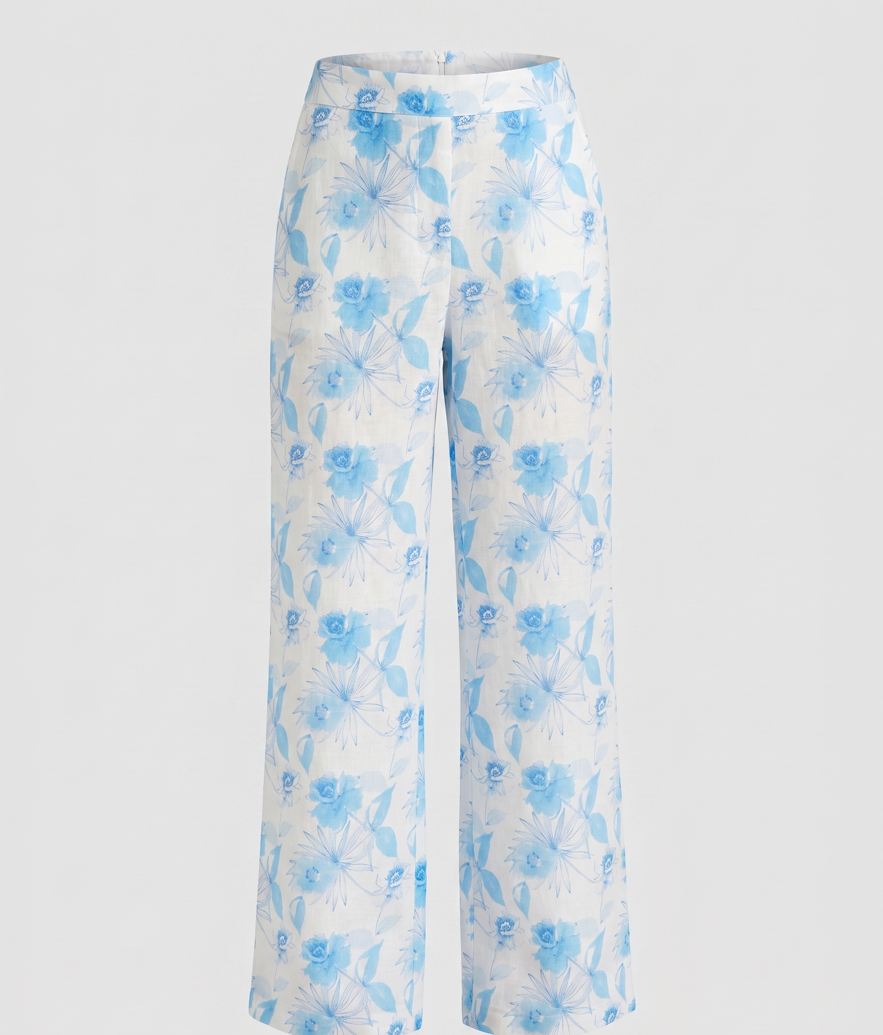 Floral Wide Leg Linen Pants  MULTI BLUE/WHITE