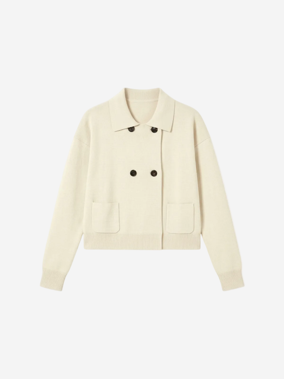 Beige jacket with black buttons on a white background