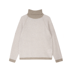 Honeycomb Cashmere Roll Neck in Light Brown/Cream