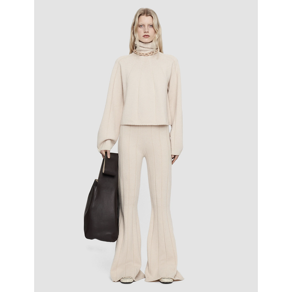 Short Soft Wool High Neck Sweater in Parchment