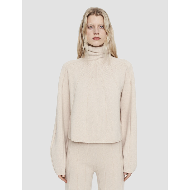 Short Soft Wool High Neck Sweater in Parchment