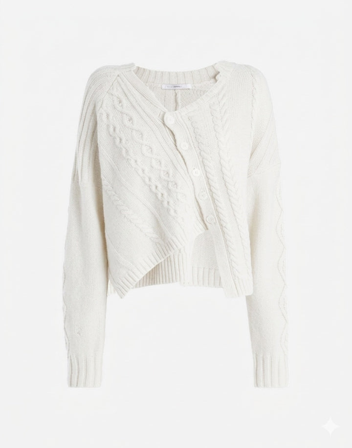 White knit cardigan on a white background
