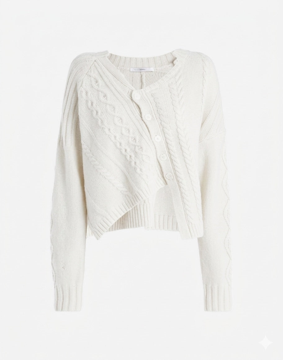 White knit cardigan on a white background