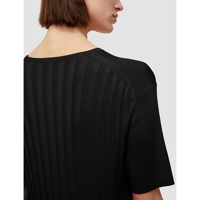 Satiny Rib Knitted Top in Black