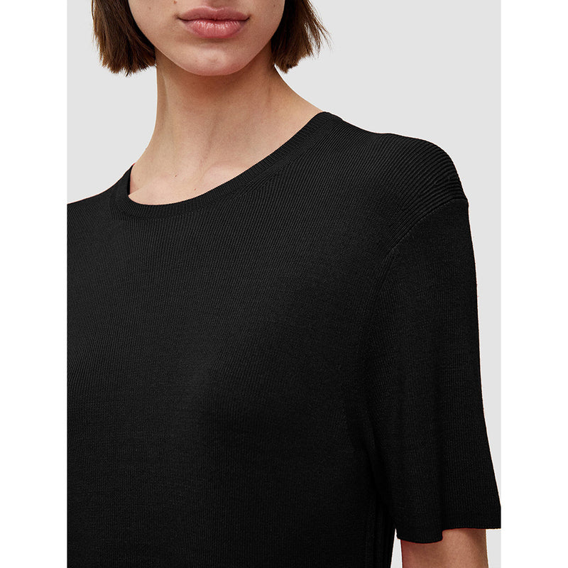Satiny Rib Knitted Top in Black