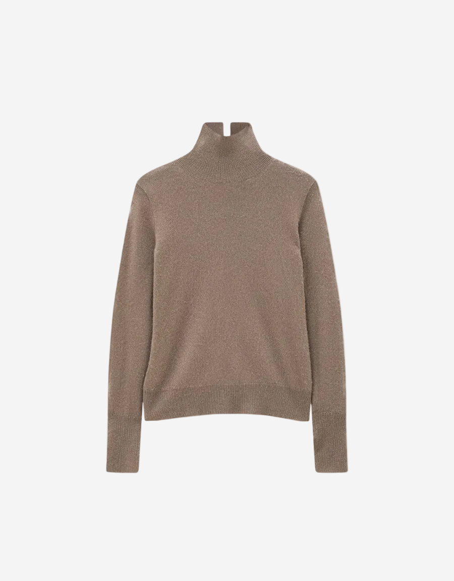 Brown turtleneck sweater on a white background