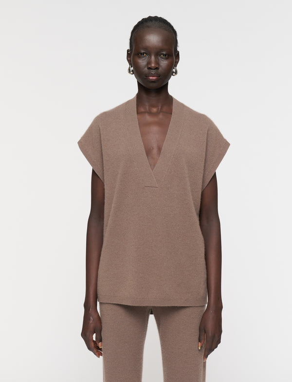 V-neck Cashmere Vest Mushroom