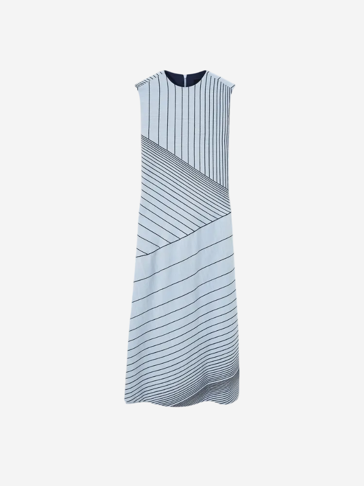 Striped dress with geometric pattern on a white background