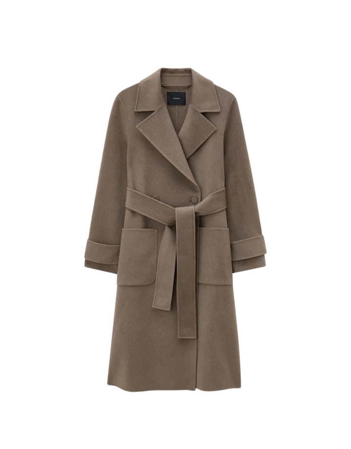 Brown coat with a belt on a white background