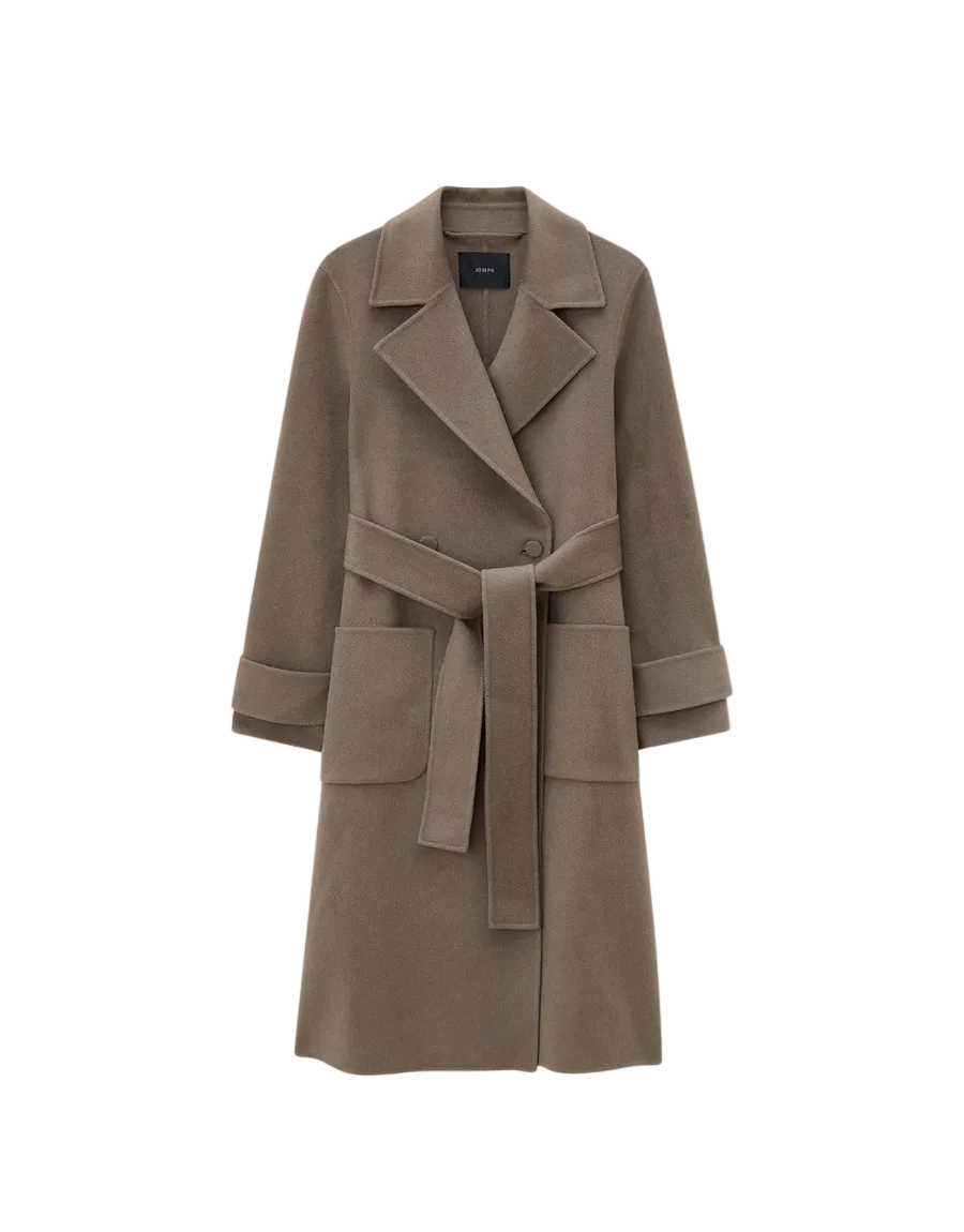 Brown coat with a belt on a white background
