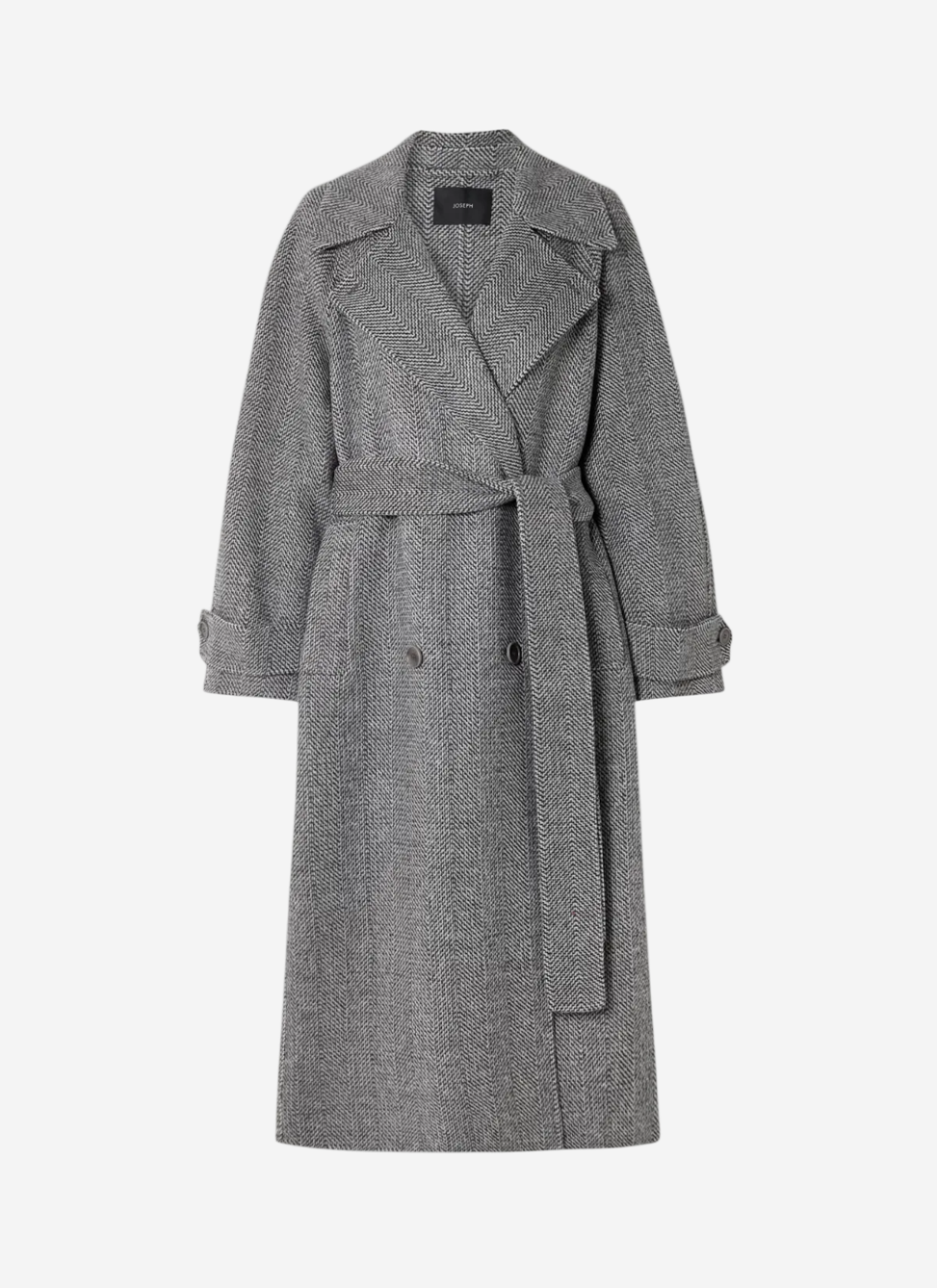 Gray coat with a belt on a white background