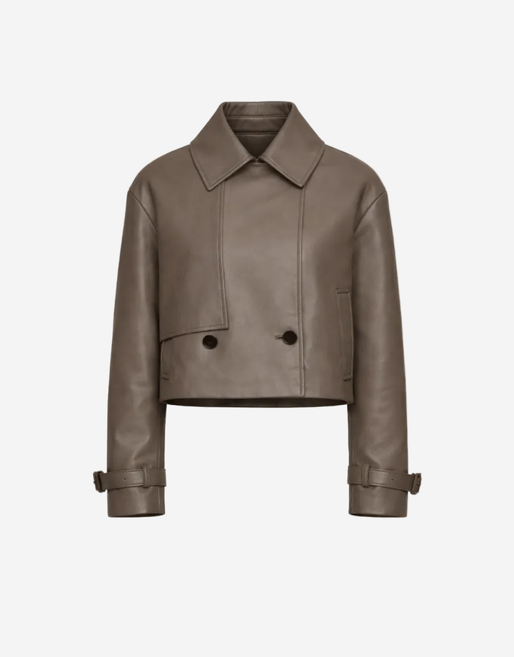 Brown leather jacket on a white background