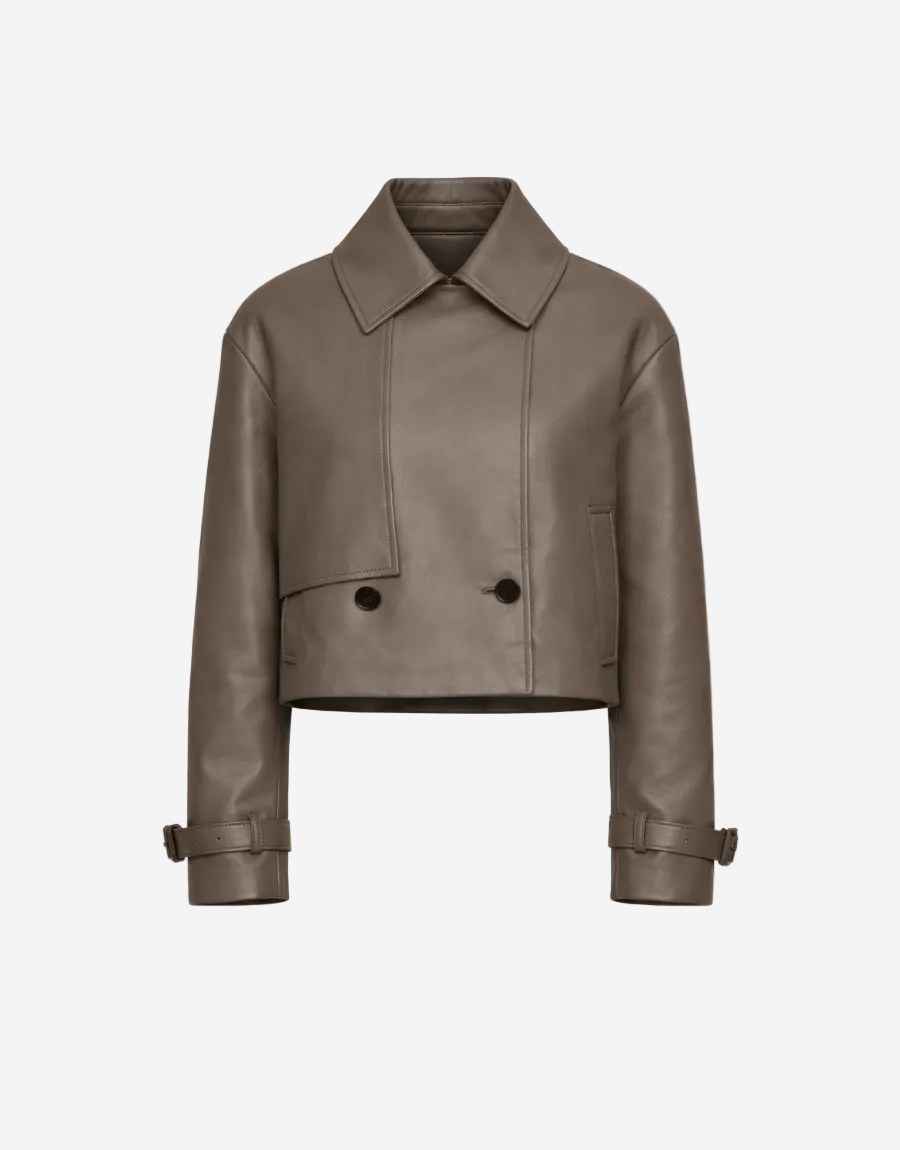 Brown leather jacket on a white background